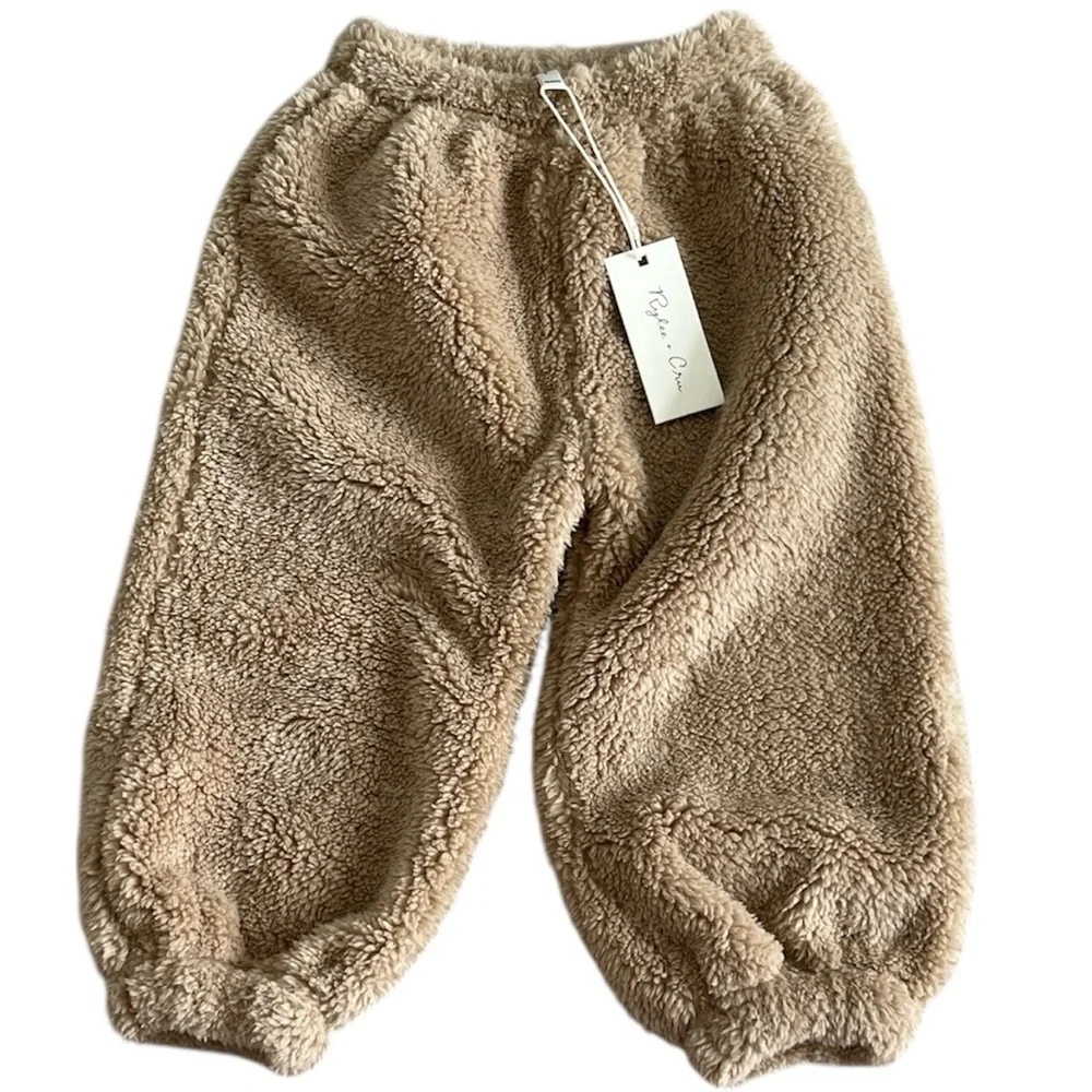 Rylee + Cru Sherpa Jogger Pants Sweatpants Beige Cozy 18-24 M NWT Winter Neutral